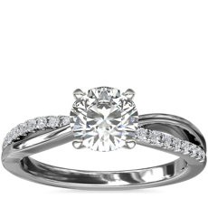 14k 白金密钉和光面分叉戒环钻石订婚戒指（1/10 克拉总重量）